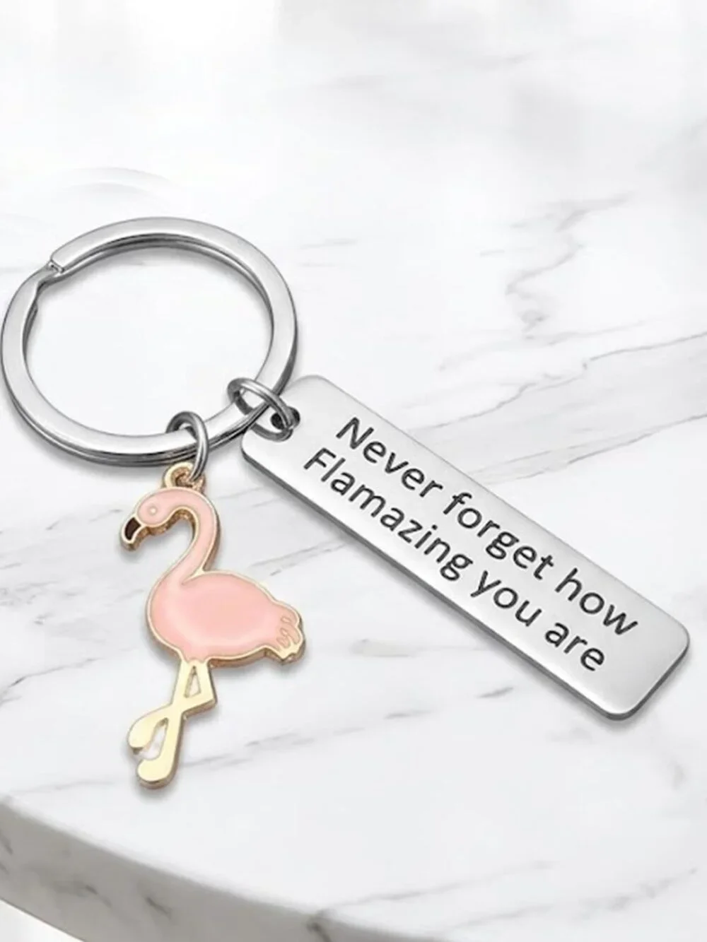 Motivational Flamingo Stainless Steel Keychain - Light Pink
